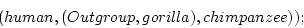 \begin{displaymath}
(human,(Outgroup,gorilla),chimpanzee));
\end{displaymath}