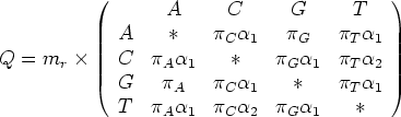 \begin{table}{\large\begin{displaymath}
Q = m_r \times \left(
\begin{array}{cccc...
...alpha_2 & \pi_G\alpha_1 & * \\
\end{array}\right)
\end{displaymath}}\end{table}